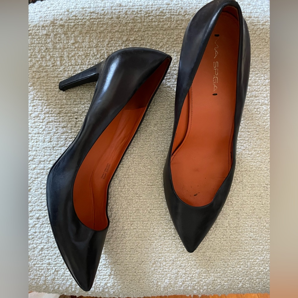 3” black leather heels